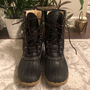 RARE LL Bean Shearling Duck Boot Black Leather
